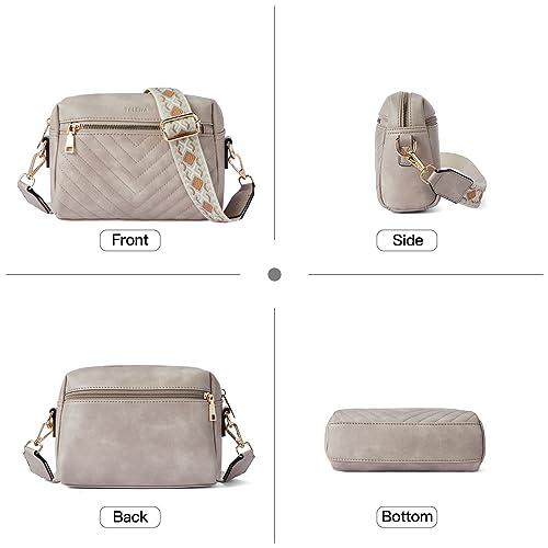 Telena Crossbody bags for Women Small Crossbody Purse Vegan Leather Quilted Shoulder Handbags Triple Zipper with Wide Strap Grey