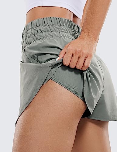 CRZ YOGA Women's High Waisted Flowy Athletic Shorts Ruffle Skirt Wrap Front Liner Workout Running Shorts with Zip Pocket Sterling Small
