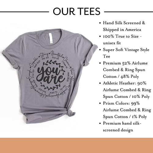 Love in Faith | You are | Graphic Print Christian Shirts | Faith-Based Apparel | Unisex (US, Alpha, 3X-Large, Regular, Regular, Heather Storm)