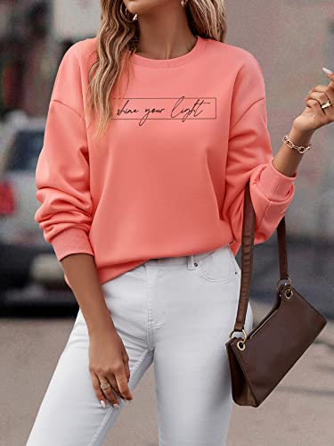 Floerns Women's Letter Graphic Print Long Sleeve Pullover Top Sweatshirt Coral Pink Medium