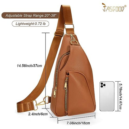 JASGOOD Women Fanny Pack Crossbody Bags PU Leather Sling Bag Trendy Chest Bag for Women Travel,Dark Brown