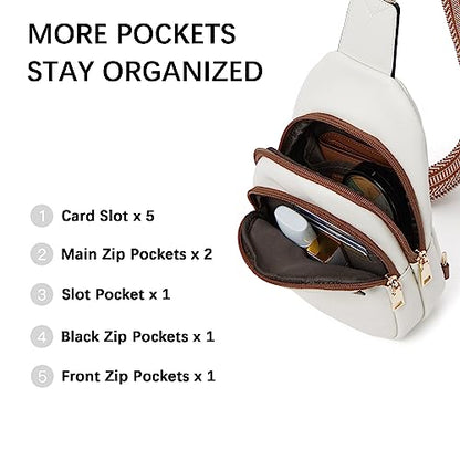 BOSTANTEN Small Sling Bag for Women Leather Crossbody Bags Fanny Pack Chest Bag for Travel, Beige