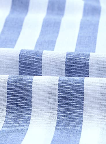 JMIERR Mens Casual Cotton Linen Shirts Button Down Long Sleeve Striped Beach Resort Shirts for Men,US 38(S),0Sky Blue