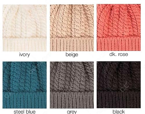C.C Unisex Warm Soft Knit Pom Beanie Hat, Cable Twist Dark Rose