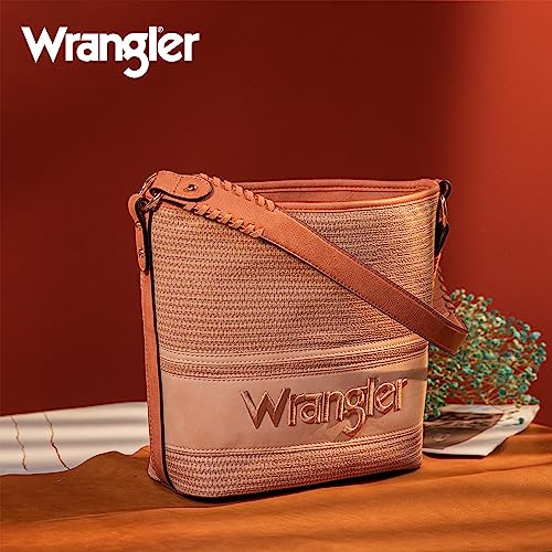 Wrangler Bucket Handbag for Women Weave Hobo Bag Western Shoulder Purse Basket Tote Medium WG79-G918PK