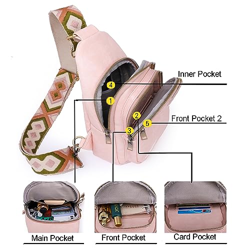 Valleycomfy Sling Bag for Women Men Crossbody Chest Bag Fanny Packs Adjustable Strap for Travel and Daily Use, Pink