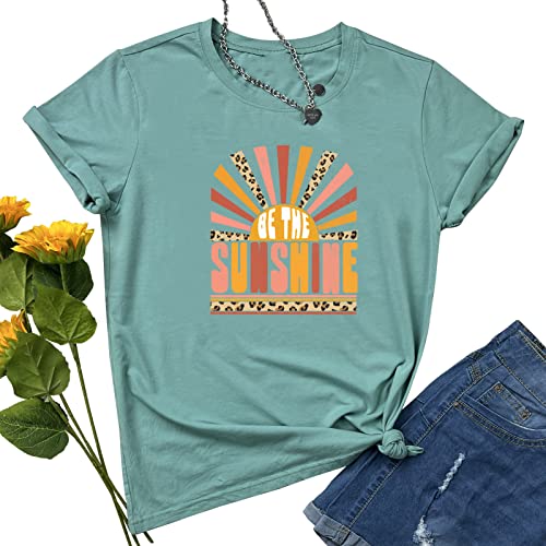 YITAN Women Graphic Tshirts Cute Tees Summer Casual Tops Light Green Small