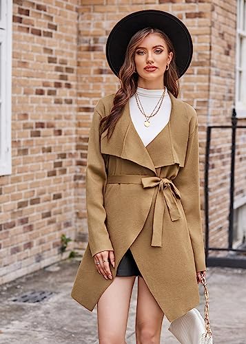 GRACE KARIN Yellow Cardigan for Women Trendy Open Front Long Sleeve Sweaters Draped Irregular Hem Outwear