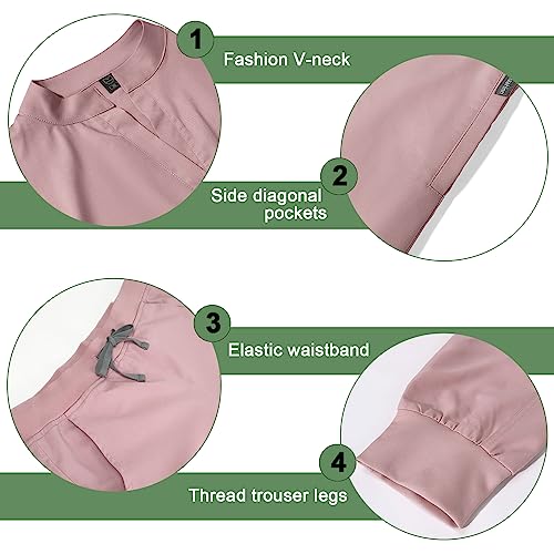Scrubs for Women Set Top & Jogger Scrubs for Women Suit with Zipper Pocket Medium Uniform (Pink,S,Small)