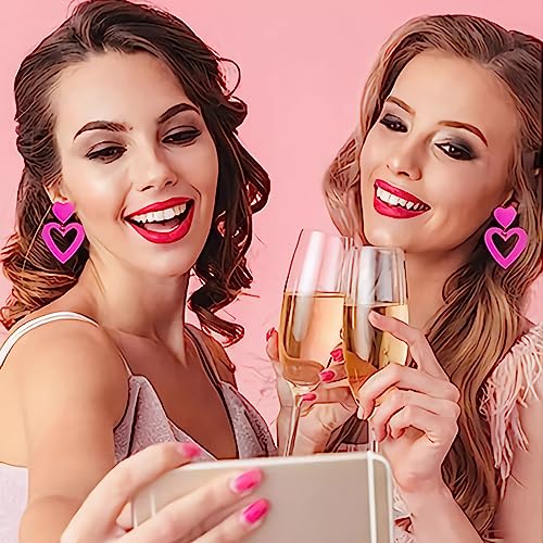PNYFIL 4PCS pink heart earrings hot pink earrings for women lover earrings magenta earrings barbie earrings rectangle dangle earrings tassel earrings for women lightweight statement jewelry