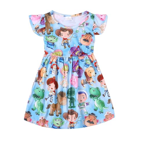 Toddlr Girls Toy Cartoon Twirl Dress Ruffle Bottom Summer Flutter Sleeves Clothes 5-6Y