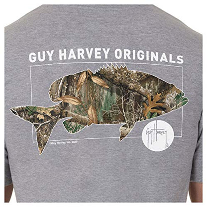 Guy Harvey Men's Bass Circle Short Sleeve Pocket T-Shirt, Sport Grey Heather/Bass, Medium