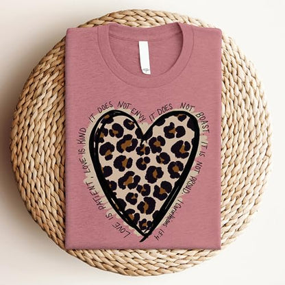 Love in Faith | Love Leopard Short Sleeve | Graphic Print Christian Shirts | Faith-Based Apparel | Heather Mauve | Unisex | Small
