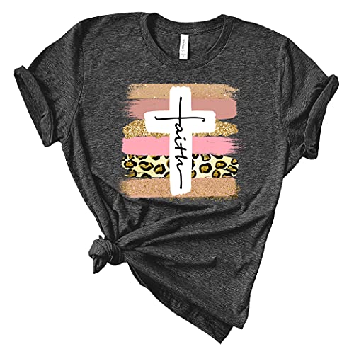 Love in Faith | Faith Cross Paint Swipe Vintage Short Sleeve T-Shirt, Heather Charcoal | Graphic Print Christian Tee, Ultra Soft Cotton-Poly Blend | True to Size Fit | Size Large