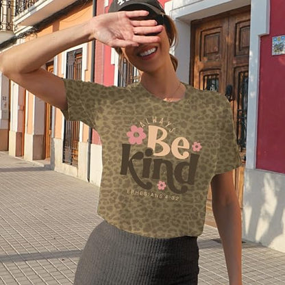 Love in Faith | Always Be Kind Short Sleeve | Graphic Print Christian Shirts | Faith-Based Apparel | Unisex (US, Alpha, X-Large, Regular, Regular, Brown Leopard)
