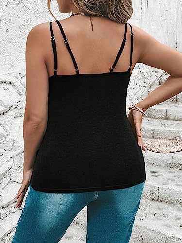 SOLY HUX Women's Plus Size Deep V Neck Lace Cami Top Summer Casual Sleeveless Camisole Plain Black 0XL