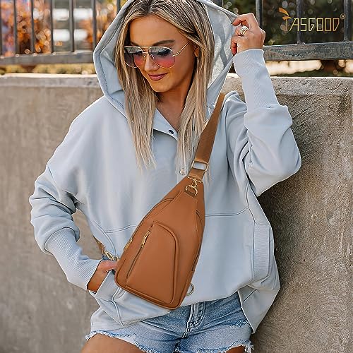JASGOOD Women Fanny Pack Crossbody Bags PU Leather Sling Bag Trendy Chest Bag for Women Travel,Dark Brown
