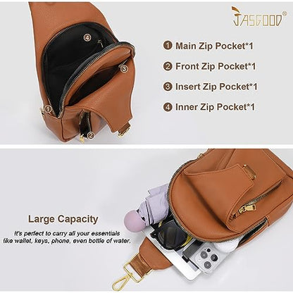JASGOOD Women Fanny Pack Crossbody Bags PU Leather Sling Bag Trendy Chest Bag for Women Travel,Dark Brown