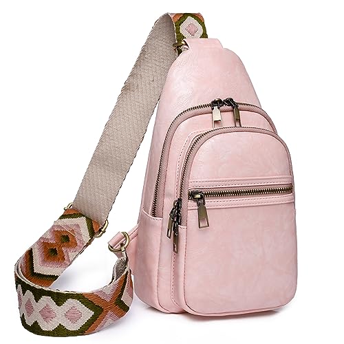 Valleycomfy Sling Bag for Women Men Crossbody Chest Bag Fanny Packs Adjustable Strap for Travel and Daily Use, Pink
