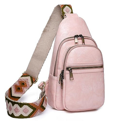 Valleycomfy Sling Bag for Women Men Crossbody Chest Bag Fanny Packs Adjustable Strap for Travel and Daily Use, Pink