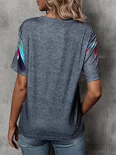 SweatyRocks Women's Casual Tie Dye Letter Print Short Sleeve T Shirt Round Neck Loose Tee Top Multicolor L