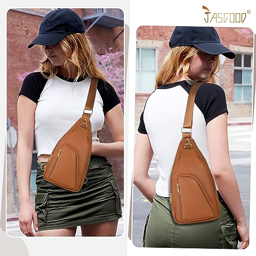 JASGOOD Women Fanny Pack Crossbody Bags PU Leather Sling Bag Trendy Chest Bag for Women Travel,Dark Brown