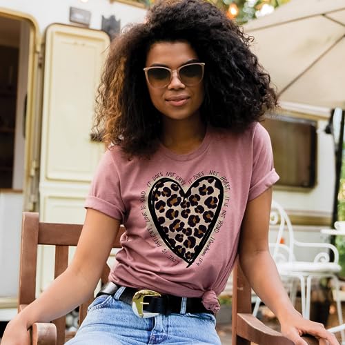 Love in Faith | Love Leopard Short Sleeve | Graphic Print Christian Shirts | Faith-Based Apparel | Heather Mauve | Unisex | Small