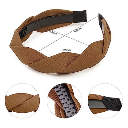 WOVOWOVO 4 Pieces Braided Headband for Women Girls Wide Hairband Fashion Non Slip Hairhoop Weaving Shape Accessories Solid Colors