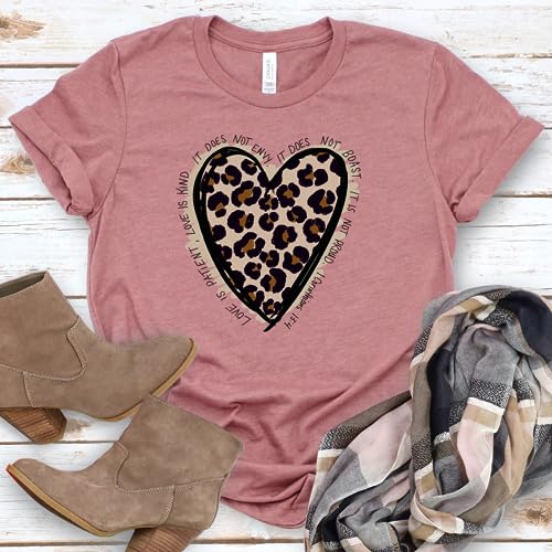 Love in Faith | Love Leopard Short Sleeve | Graphic Print Christian Shirts | Faith-Based Apparel | Heather Mauve | Unisex | Small