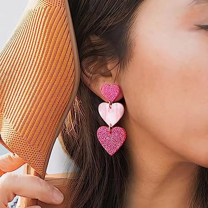 PNYFIL 4PCS pink heart earrings hot pink earrings for women lover earrings magenta earrings barbie earrings rectangle dangle earrings tassel earrings for women lightweight statement jewelry