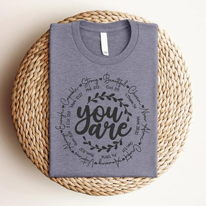Love in Faith | You are | Graphic Print Christian Shirts | Faith-Based Apparel | Unisex (US, Alpha, 3X-Large, Regular, Regular, Heather Storm)