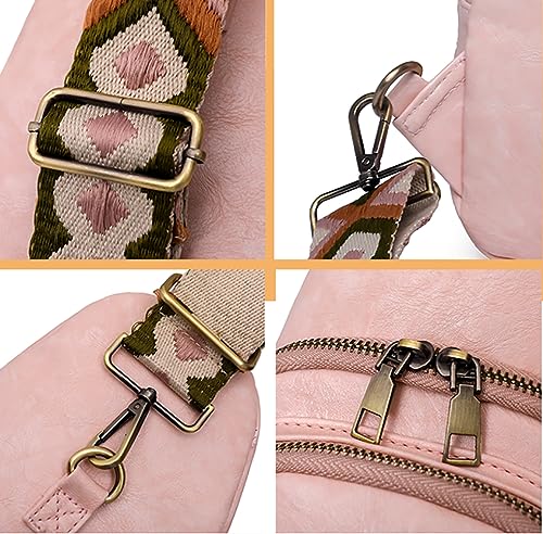 Valleycomfy Sling Bag for Women Men Crossbody Chest Bag Fanny Packs Adjustable Strap for Travel and Daily Use, Pink