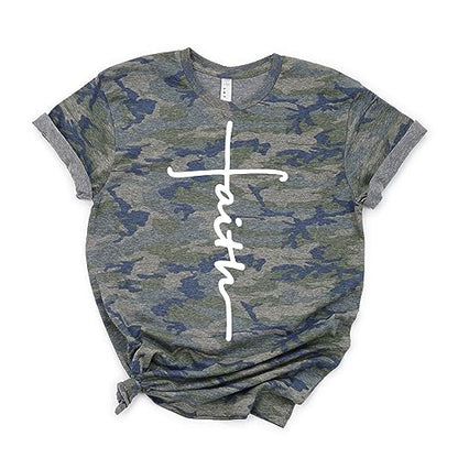 Love in Faith | Faith Cross | Graphic Print Christian Shirts | Faith-Based Apparel | Unisex (US, Alpha, Large, Regular, Regular, Vintage Camo)