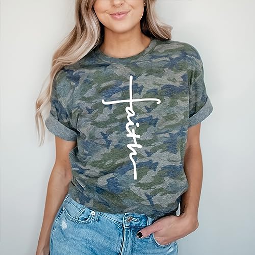 Love in Faith | Faith Cross | Graphic Print Christian Shirts | Faith-Based Apparel | Unisex (US, Alpha, Large, Regular, Regular, Vintage Camo)