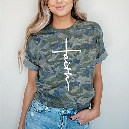 Love in Faith | Faith Cross | Graphic Print Christian Shirts | Faith-Based Apparel | Unisex (US, Alpha, Large, Regular, Regular, Vintage Camo)