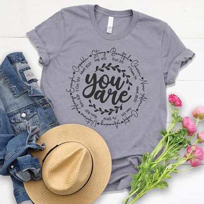 Love in Faith | You are | Graphic Print Christian Shirts | Faith-Based Apparel | Unisex (US, Alpha, 3X-Large, Regular, Regular, Heather Storm)