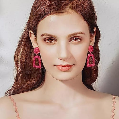 PNYFIL 4PCS pink heart earrings hot pink earrings for women lover earrings magenta earrings barbie earrings rectangle dangle earrings tassel earrings for women lightweight statement jewelry