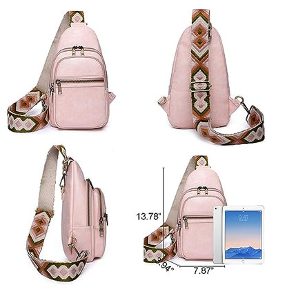Valleycomfy Sling Bag for Women Men Crossbody Chest Bag Fanny Packs Adjustable Strap for Travel and Daily Use, Pink