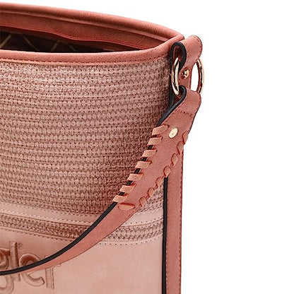 Wrangler Bucket Handbag for Women Weave Hobo Bag Western Shoulder Purse Basket Tote Medium WG79-G918PK