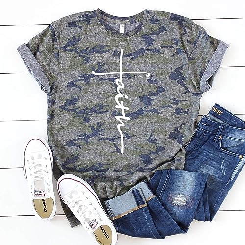 Love in Faith | Faith Cross | Graphic Print Christian Shirts | Faith-Based Apparel | Unisex (US, Alpha, Large, Regular, Regular, Vintage Camo)
