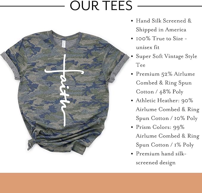 Love in Faith | Faith Cross | Graphic Print Christian Shirts | Faith-Based Apparel | Unisex (US, Alpha, Large, Regular, Regular, Vintage Camo)
