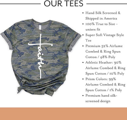 Love in Faith | Faith Cross | Graphic Print Christian Shirts | Faith-Based Apparel | Unisex (US, Alpha, Large, Regular, Regular, Vintage Camo)