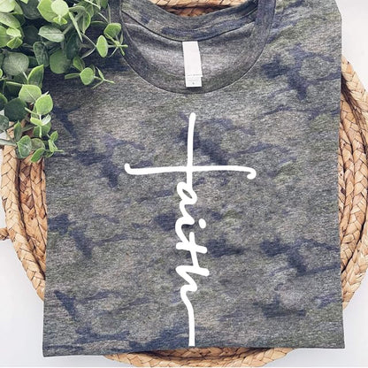 Love in Faith | Faith Cross | Graphic Print Christian Shirts | Faith-Based Apparel | Unisex (US, Alpha, Large, Regular, Regular, Vintage Camo)