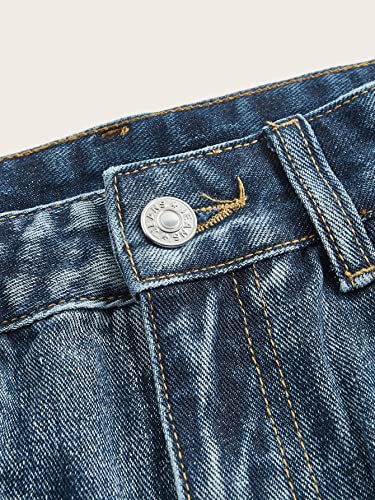 SOLY HUX Women's High Waisted Wide Leg Denim Pants Y2k Patterned Baggy Flared Jeans Bell Bottom Trousers Plain Medium Blue L