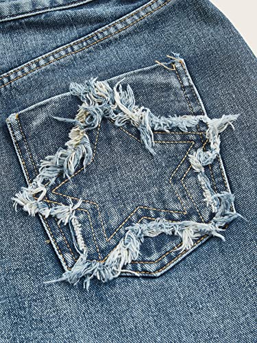 SOLY HUX Women's High Waisted Wide Leg Denim Pants Y2k Patterned Baggy Flared Jeans Bell Bottom Trousers Plain Medium Blue L