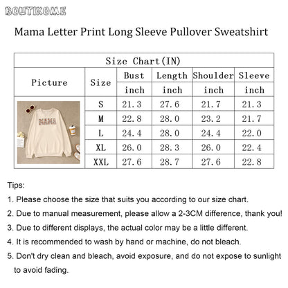 BOUTIKOME Mama Sweatshirt Women Funny Letter Print Mom Life Long Sleeve Crewneck Pullover Shirt Blouse Tops(Apricot-Flower,L)