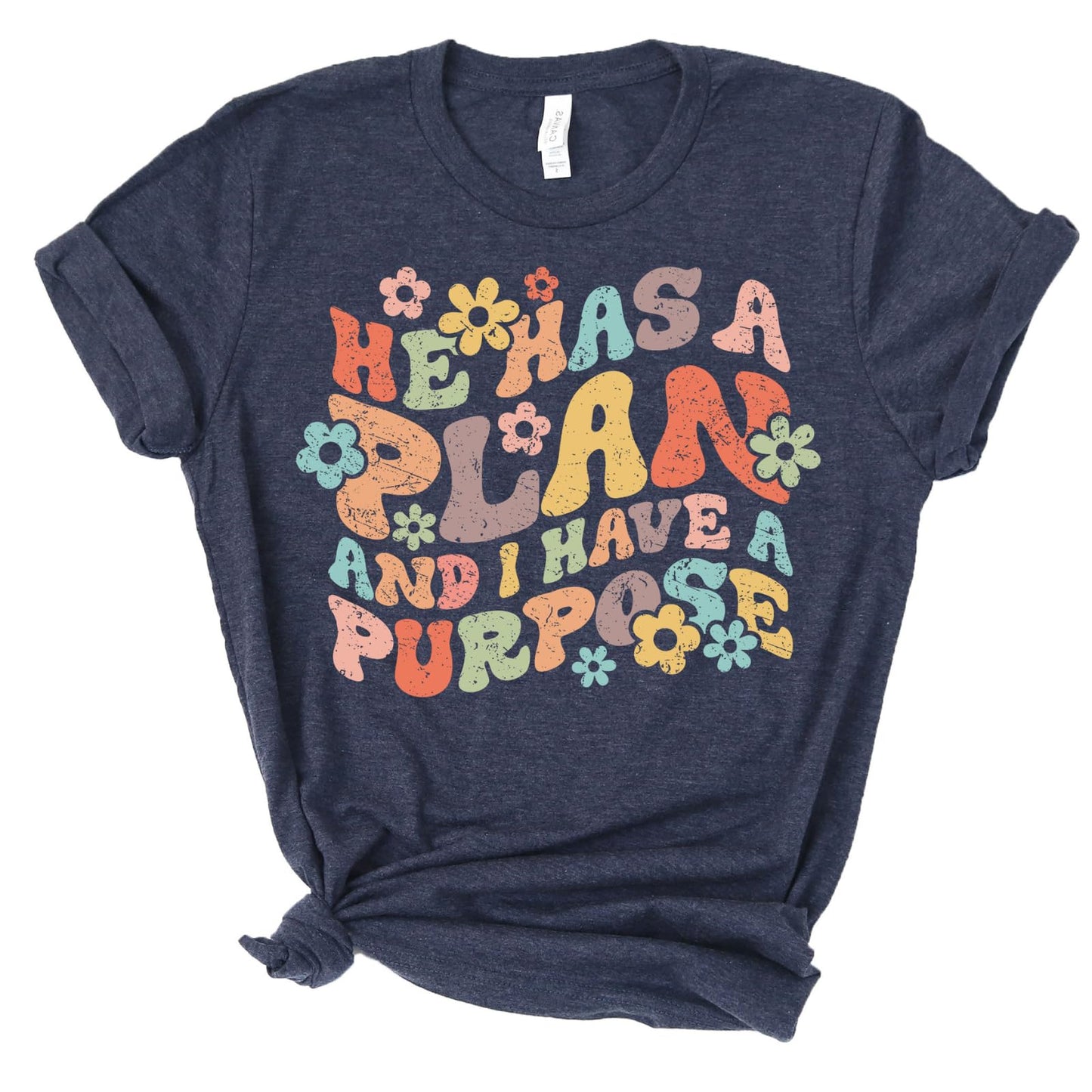 Love in Faith | He Has a Plan Short Sleeve | Graphic Print Christian Shirts | Faith-Based Apparel | Unisex (US, Alpha, Small, Regular, Regular, Heather Navy)