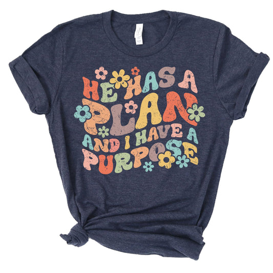 Love in Faith | He Has a Plan Short Sleeve | Graphic Print Christian Shirts | Faith-Based Apparel | Unisex (US, Alpha, Small, Regular, Regular, Heather Navy)