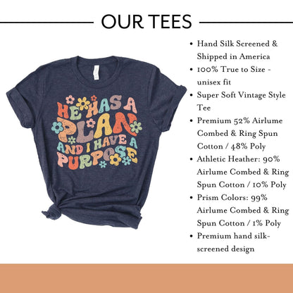 Love in Faith | He Has a Plan Short Sleeve | Graphic Print Christian Shirts | Faith-Based Apparel | Unisex (US, Alpha, Small, Regular, Regular, Heather Navy)