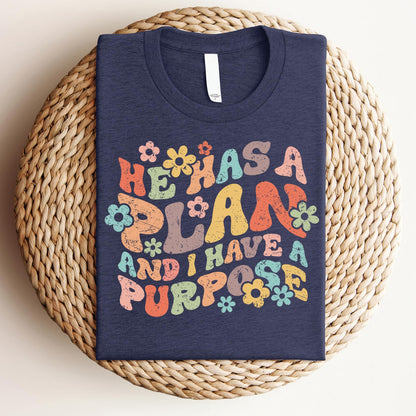 Love in Faith | He Has a Plan Short Sleeve | Graphic Print Christian Shirts | Faith-Based Apparel | Unisex (US, Alpha, Small, Regular, Regular, Heather Navy)